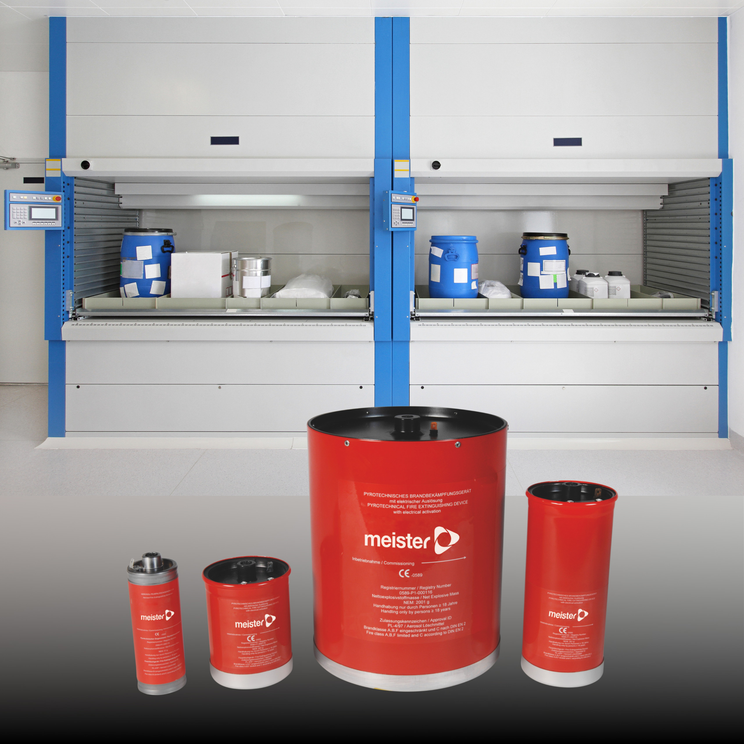 AeroPro / aerosol fire extinguishing system for storage lift &amp; storage systems